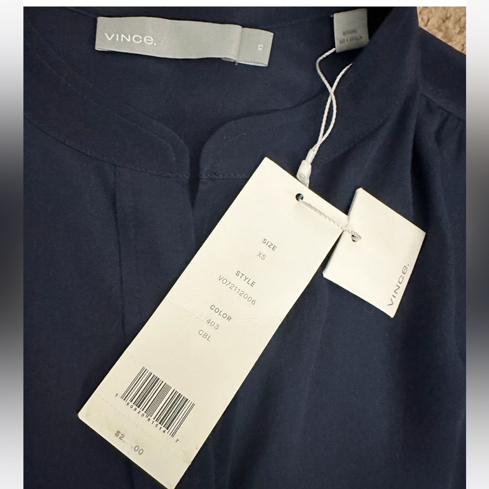 NWT Vince Navy Blue Washed-Silk Utility Blouse Size XS - Picture 12 of 15